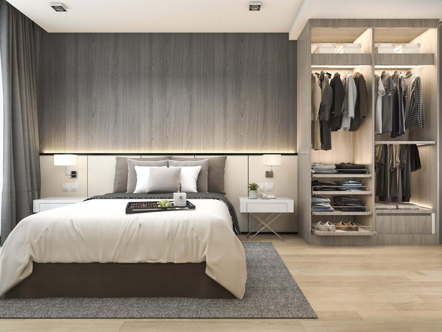 3d-rendering-luxury-modern-bedroom-suite-hotel-with-wardrobe-walk-closet (1) Wygłuszanie sypialni - Wygłuszanie pomieszczeń Warszawa